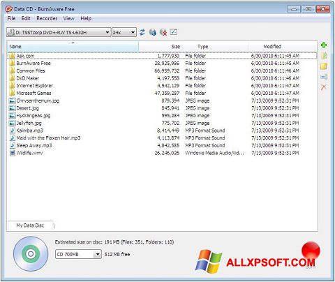 Snimak zaslona BurnAware Free Windows XP