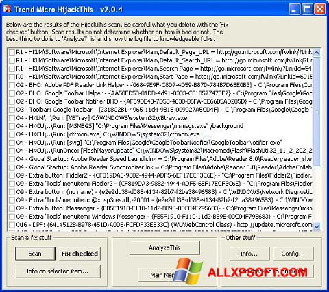Snimak zaslona HijackThis Windows XP