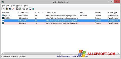 Snimak zaslona VideoCacheView Windows XP