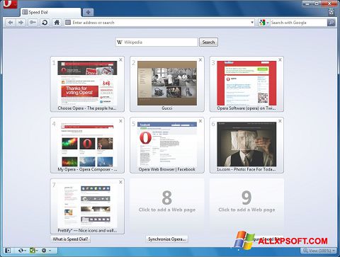 Snimak zaslona Opera Windows XP