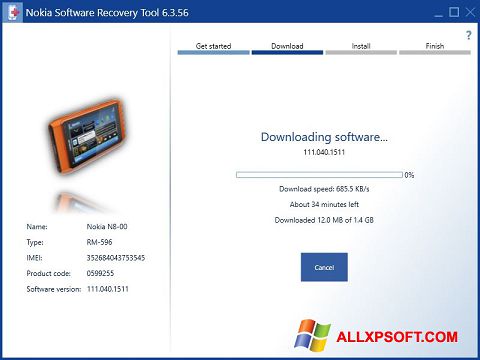 Snimak zaslona Nokia Software Recovery Tool Windows XP