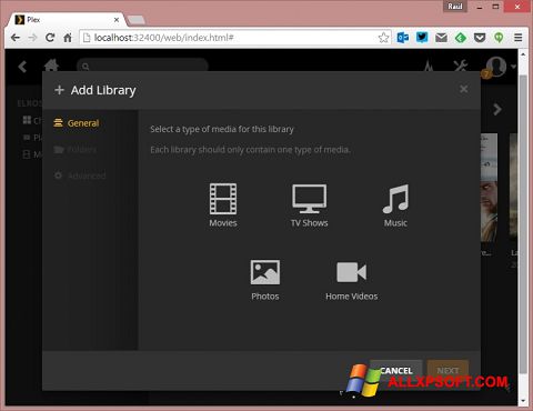 Snimak zaslona Plex Media Server Windows XP