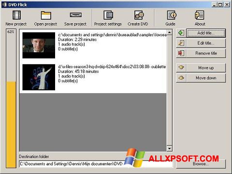 Snimak zaslona DVD Flick Windows XP
