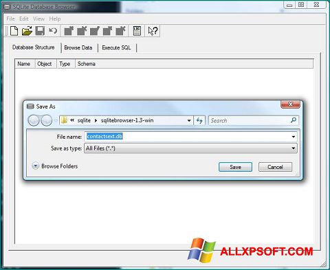 Snimak zaslona SQLite Database Browser Windows XP