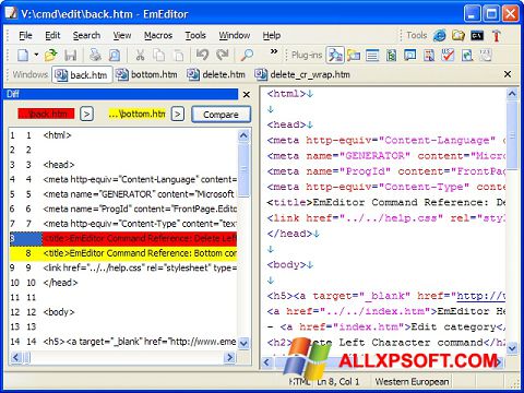 Snimak zaslona EmEditor Windows XP