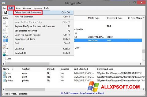 Snimak zaslona Unassociate File Types Windows XP