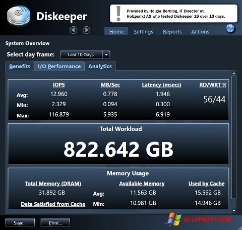 Snimak zaslona Diskeeper Windows XP
