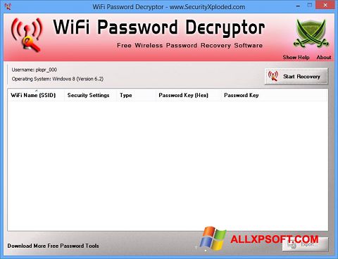 Snimak zaslona WiFi Password Decryptor Windows XP