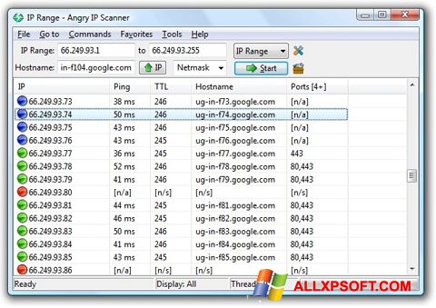 Snimak zaslona Angry IP Scanner Windows XP