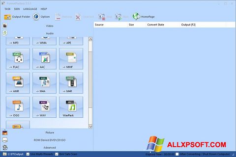 Snimak zaslona Format Factory Windows XP