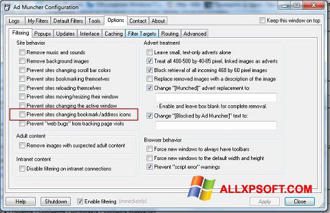 Snimak zaslona Ad Muncher Windows XP