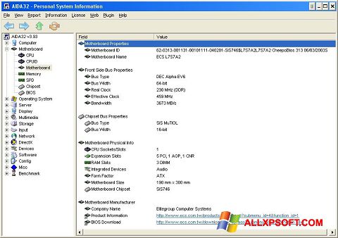 Snimak zaslona AIDA32 Windows XP