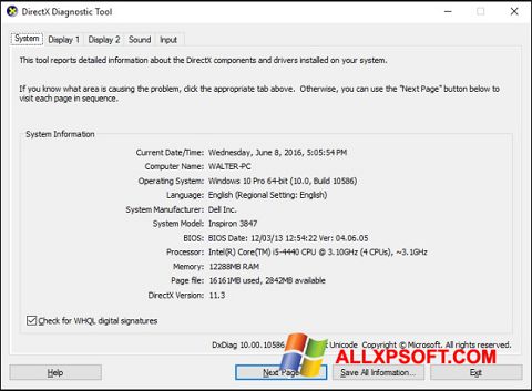 Snimak zaslona DirectX Windows XP