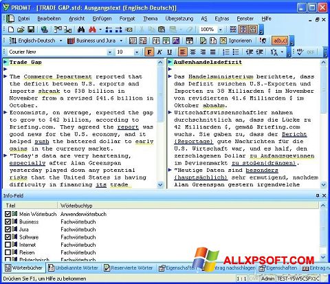Snimak zaslona PROMT Windows XP