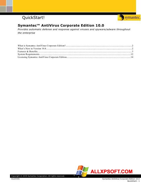 Snimak zaslona Symantec Antivirus Corporate Edition Windows XP