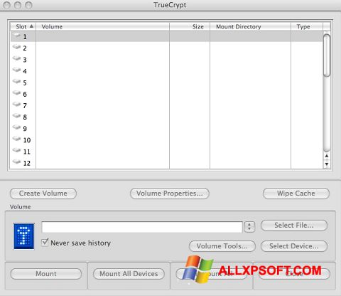 Snimak zaslona TrueCrypt Windows XP