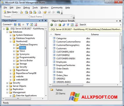 Snimak zaslona Microsoft SQL Server Windows XP