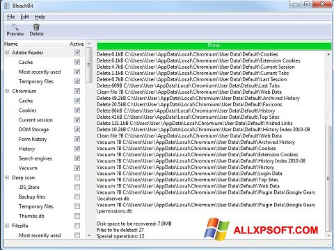 Snimak zaslona BleachBit Windows XP