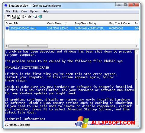 Snimak zaslona BlueScreenView Windows XP