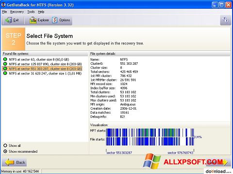 Snimak zaslona GetDataBack Windows XP