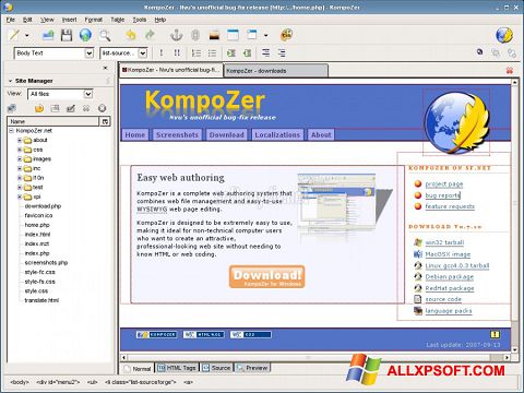 Snimak zaslona KompoZer Windows XP