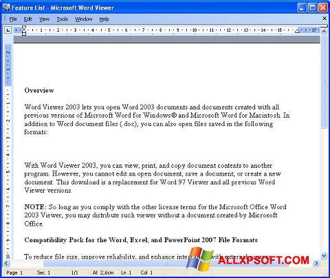 Snimak zaslona Word Viewer Windows XP