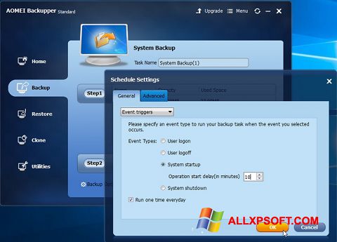 Snimak zaslona AOMEI Backupper Windows XP