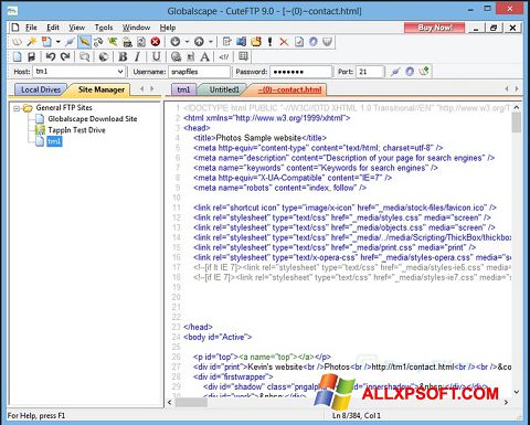 Snimak zaslona CuteFTP Windows XP
