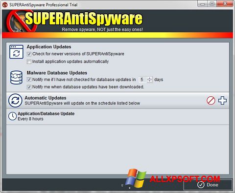 Snimak zaslona SUPERAntiSpyware Windows XP