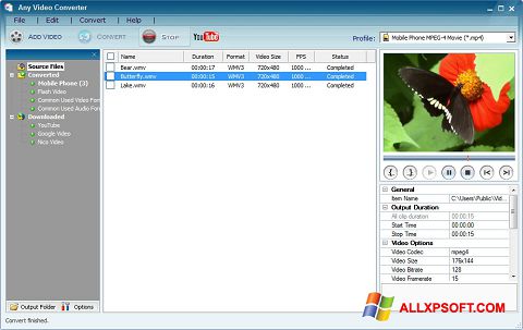 Snimak zaslona Any Video Converter Windows XP