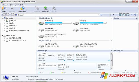 Snimak zaslona RS Partition Recovery Windows XP