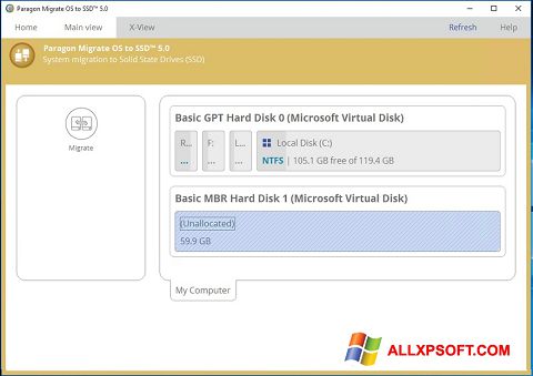 Snimak zaslona Paragon Migrate OS to SSD Windows XP