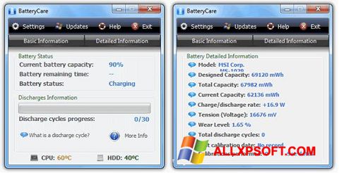 Snimak zaslona BatteryCare Windows XP