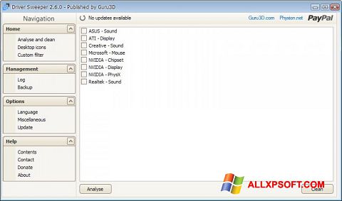 Snimak zaslona Driver Sweeper Windows XP