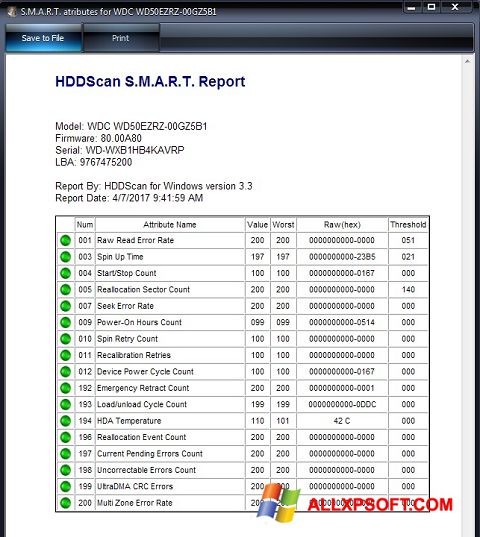 Snimak zaslona HDDScan Windows XP