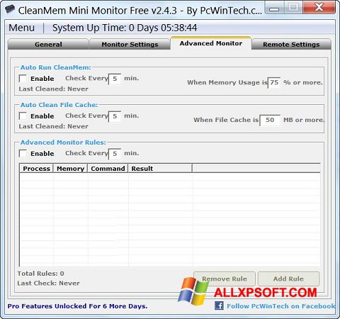 Snimak zaslona CleanMem Windows XP