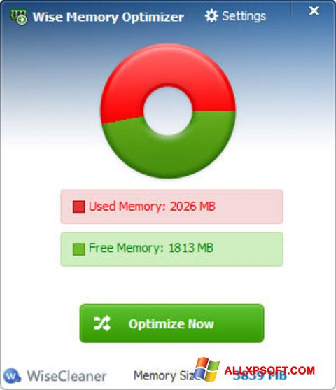Snimak zaslona Wise Memory Optimizer Windows XP