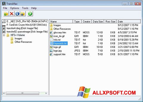 Snimak zaslona TransMac Windows XP