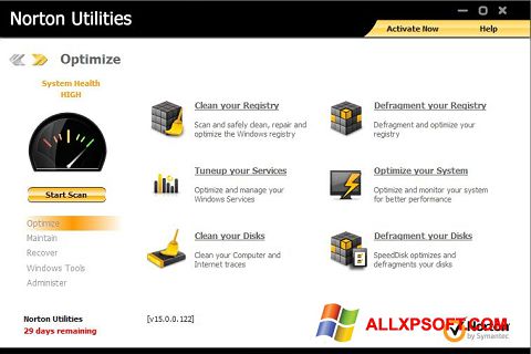 Snimak zaslona Norton Utilities Windows XP