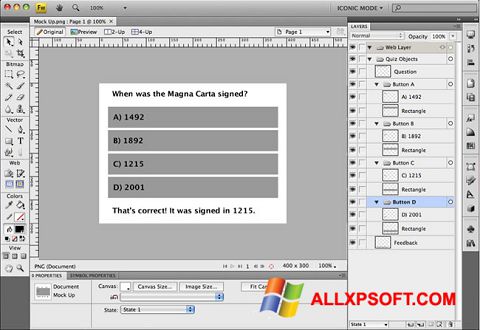 Snimak zaslona Adobe Fireworks Windows XP