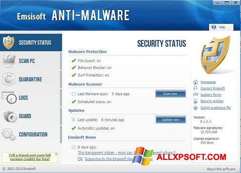 Snimak zaslona Emsisoft Anti-Malware Windows XP