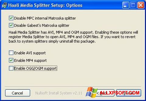 Snimak zaslona Haali Media Splitter Windows XP