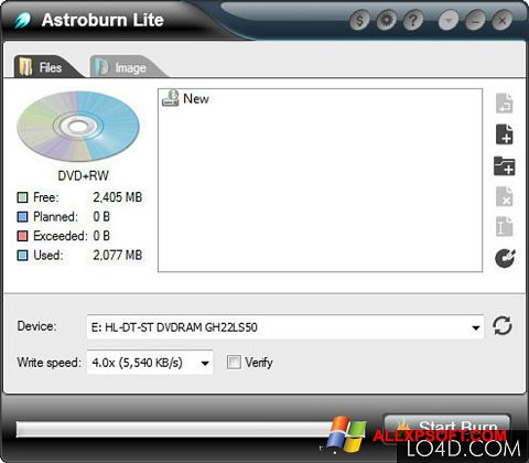 Snimak zaslona Astroburn Lite Windows XP