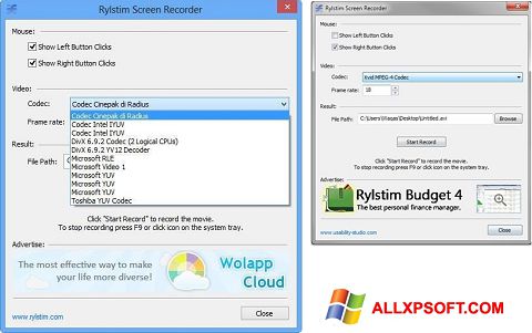 Snimak zaslona Rylstim Screen Recorder Windows XP