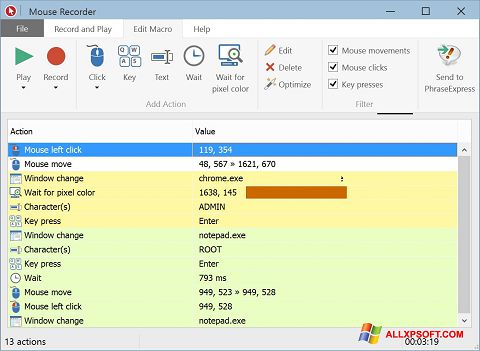 Snimak zaslona Mouse Recorder Windows XP