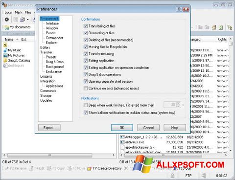 Snimak zaslona WinSCP Windows XP
