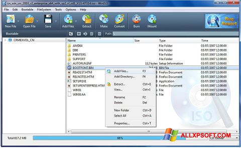 Snimak zaslona WinISO Windows XP