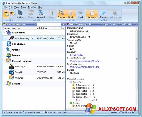 Snimak zaslona Total Uninstall Windows XP