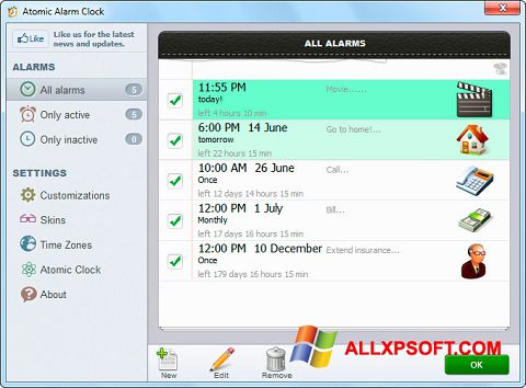 Snimak zaslona Atomic Alarm Clock Windows XP