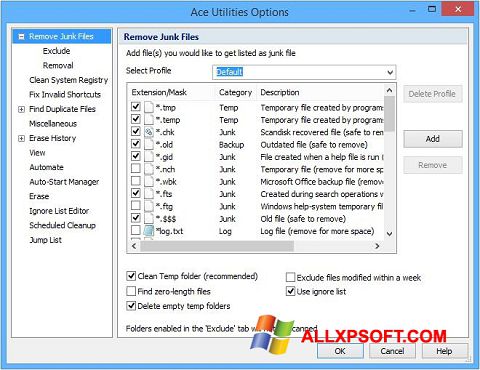 Snimak zaslona Ace Utilities Windows XP